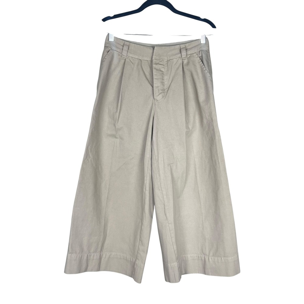 Free People Khaki Beige Wide Leg Cropped Pleated Pants Button Fly Size 0